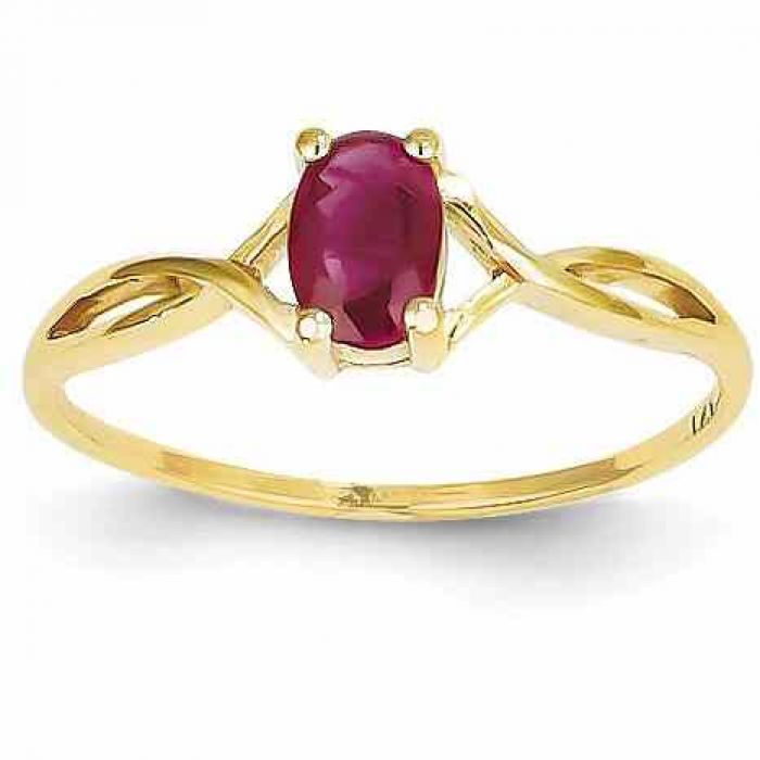 Rings : Twist Design Ruby Birthstone Ring in 14K Yellow Gold