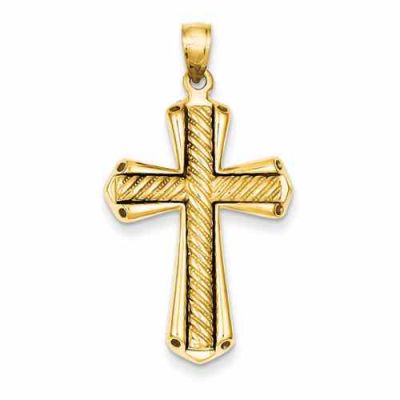 Twisted Textured Gold Cross Pendant in 14K Yellow Gold -  - QGCR-D1636-QGPM