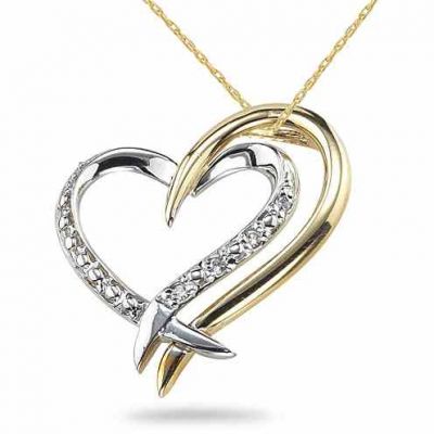 Two Hearts Connect Diamond Necklace in 14K White & Yellow Gold -  - SK-DHP-8