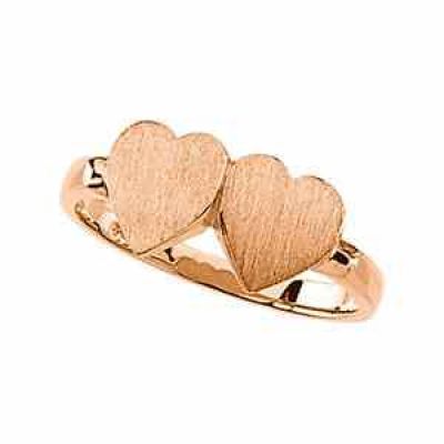 Two-Hearts Rose Gold Signet Ring -  - STLRG-4193R