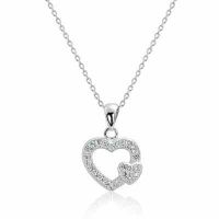 Two Hearts Sterling Silver Cubic Zirconia Necklace
