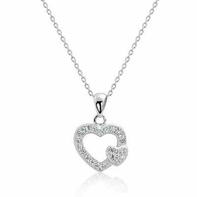 Two Hearts Sterling Silver Cubic Zirconia Necklace -  - PRJ-PRPS0268