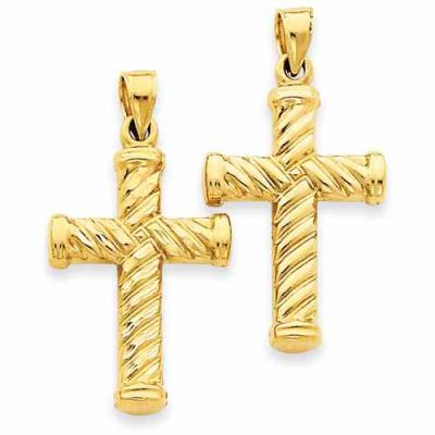 Two-Sided Swirl Cross Pendant in 14K Gold -  - QGCR-K3630