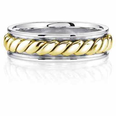Two-Tone 14K Gold Rope Design Wedding Band Ring -  - WG-98WY