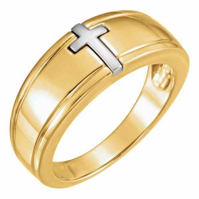 Two-Tone Christian Cross Ring for Men -  - STLRG-R7051M