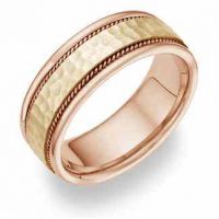 Two-Tone Hammered Wedding Band Ring - 14 Karat Gold