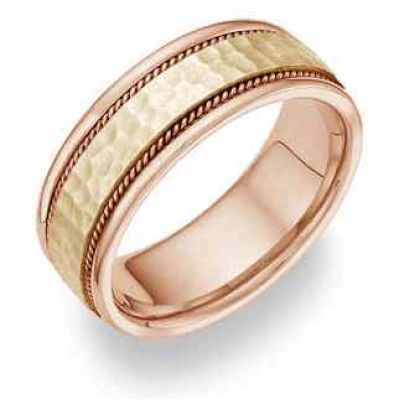 Two-Tone Hammered Wedding Band Ring - 14 Karat Gold -  - 134-14-RY
