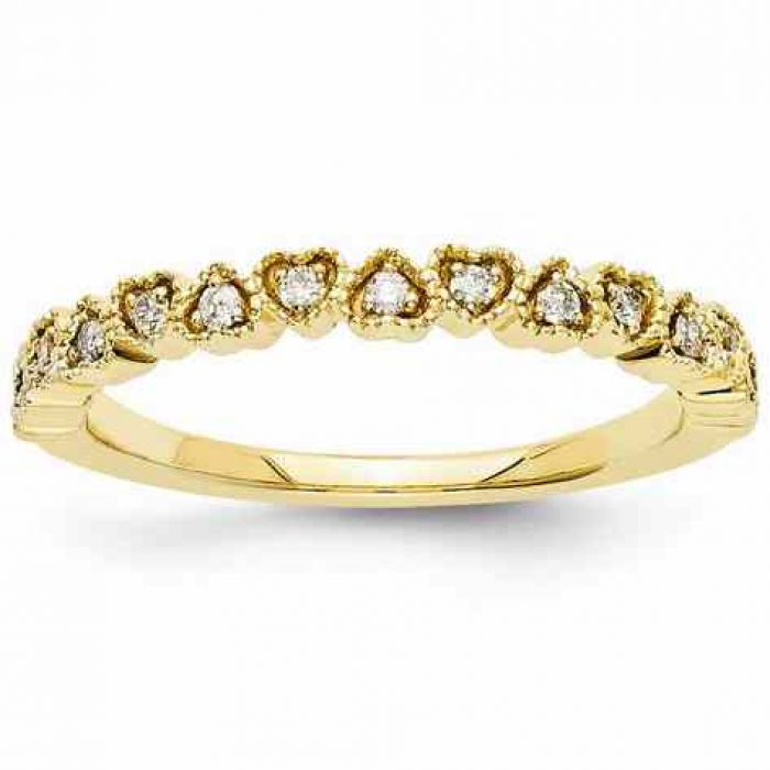 Rings : Unique 14K Gold Diamond Heart Love Band