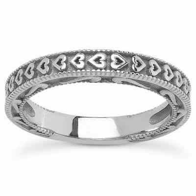 Unique Hearts Wedding Band in 14K White Gold -  - USWB-ENS3612-BW
