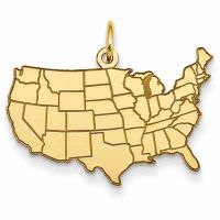 United States Map Pendant in 14K Gold