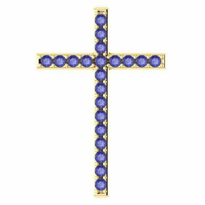 Upon This Rock Tanzanite Gold Cross Pendant -  - STLCR-R42337TZY