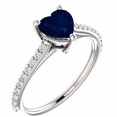 Velvet Blue Heart-Shaped Sapphire and 1/5 Carat Diamond Ring -  - STLRG-71609SPW