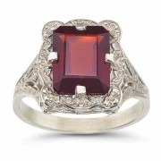 Victorian Emerald-Cut Garnet Ring in .925 Sterling Silver Victorian Emerald-Cut Garnet Ring in .925 Sterling Silver