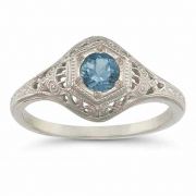 Victorian Etched London Blue Topaz Ring