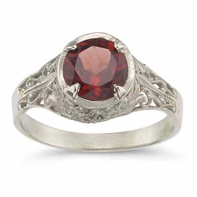 Victorian Floral Garnet Ring in .925 Sterling Silver - - HGO-R129GTSS Victorian Floral Garnet Ring in .925 Sterling Silver - - HGO-R129GTSS