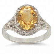 Victorian Floral Oval Citrine Ring in 14K White Gold Victorian Floral Oval Citrine Ring in 14K White Gold