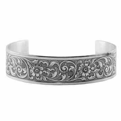 Victorian-Style Vintage Floral Cuff Bangle Bracelet in Sterling Silver -  - HGOB-25-C