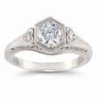Vintage 1/3 Carat Diamond Ring with Heart Accents in 14K White Gold