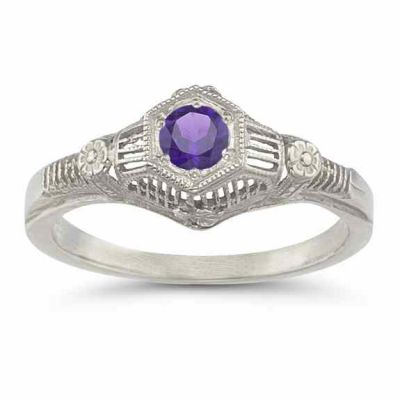 Vintage Amethyst Floral Ring in .925 Sterling Silver -  - HGO-R125AMSS