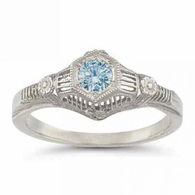 Vintage Aquamarine Floral Ring in .925 Sterling Silver -  - HGO-R125AQSS