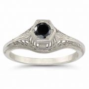 Vintage Art Deco Black Diamond Ring in .925 Sterling Silver