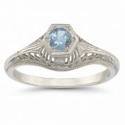 Vintage Art Deco Aquamarine Ring in .925 Sterling Silver