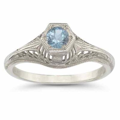 Vintage Art Deco Aquamarine Ring in .925 Sterling Silver -  - HGO-R123AQSS