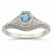 Vintage Art Deco Blue Topaz Ring in .925 Sterling Silver