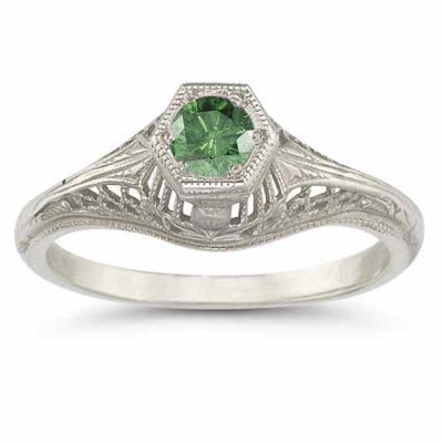 Vintage Art Deco Emerald Ring in .925 Sterling Silver -  - HGO-R123EMSS