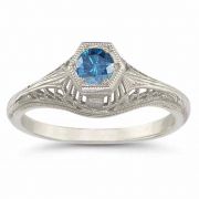 Vintage Art Deco London Blue Topaz Ring in .925 Sterling Silver