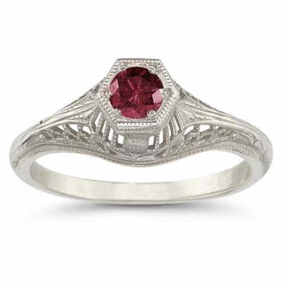 Vintage Art Deco Ruby Ring in .925 Sterling Silver -  - HGO-R123RBSS