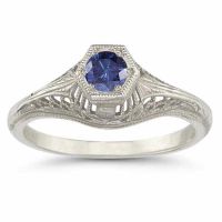 Vintage Art Deco Sapphire Ring in .925 Sterling Silver