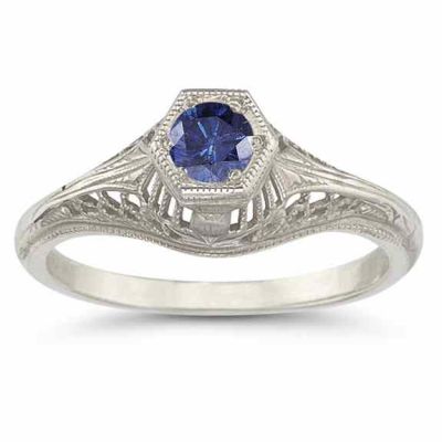 Vintage Art Deco Sapphire Ring in .925 Sterling Silver -  - HGO-R123SPSS