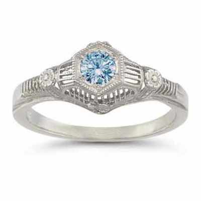 Vintage Blue Topaz Floral Ring in .925 Sterling Silver -  - HGO-R125BTSS