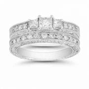 1.38 Carat Three Stone Princess Cut "Floret" Bridal Ring Set