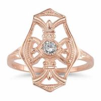 Vintage Diamond Cross Fleur-de-Lis Ring, 14K Rose Gold