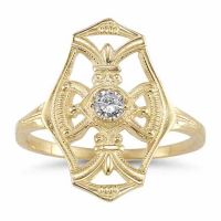 Vintage Diamond Cross Fleur-De-Lis Ring, 14K Yellow Gold