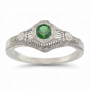 Vintage Emerald Floral Ring in .925 Sterling Silver