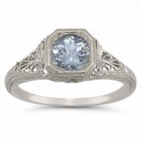 Vintage Filigree Aquamarine Ring in .925 Sterling Silver