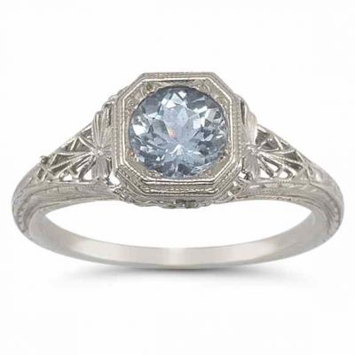 Vintage Filigree Aquamarine Ring in .925 Sterling Silver -  - HGO-R93AQSS