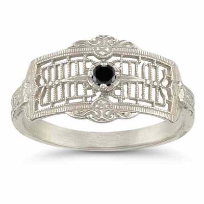 Vintage Filigree Black Diamond Ring -  - HGO-R121BDW