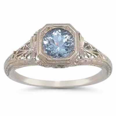 Vintage Filigree Blue Topaz Ring in .925 Sterling Silver - - HGO-R93BTSS Vintage Filigree Blue Topaz Ring in .925 Sterling Silver - - HGO-R93BTSS