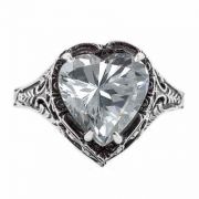 Vintage Filigree CZ Heart Ring in Sterling Silver