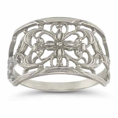 Antique-Style Floral Filigree Ring in Sterling Silver -  - HGO-CB003SS