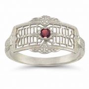 Vintage Filigree Ruby Ring in 14K White Gold