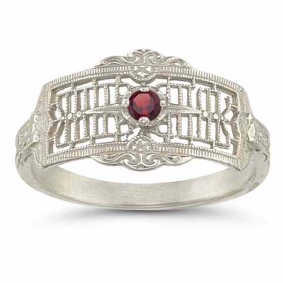 Vintage Filigree Ruby Ring in 14K White Gold -  - HGO-R121RBW