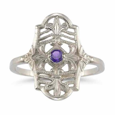 Vintage Fleur-de-Lis Amethyst Ring in .925 Sterling Silver - - HGO-CB13AMSS Vintage Fleur-de-Lis Amethyst Ring in .925 Sterling Silver - - HGO-CB13AMSS