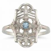 Vintage Fleur-de-Lis Aquamarine Ring in .925 Sterling Silver