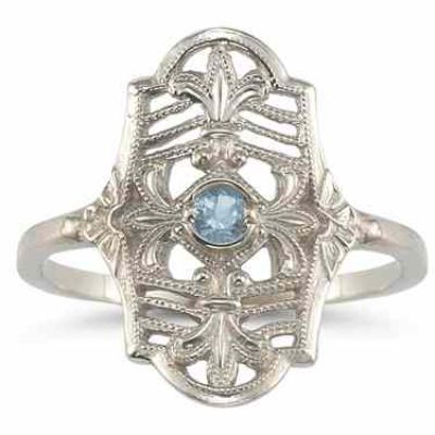 Vintage Fleur-de-Lis Aquamarine Ring in .925 Sterling Silver -  - HGO-CB13AQSS