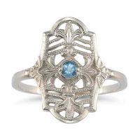 Vintage Fleur-de-Lis Blue Topaz Ring in .925 Sterling Silver
